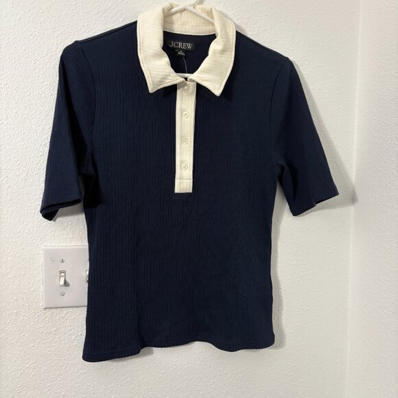 J.Crew Premium Rib Short-Sleeve Polo Shirt Navy Cotton Blend New Size Medium - Picture 2 of 7